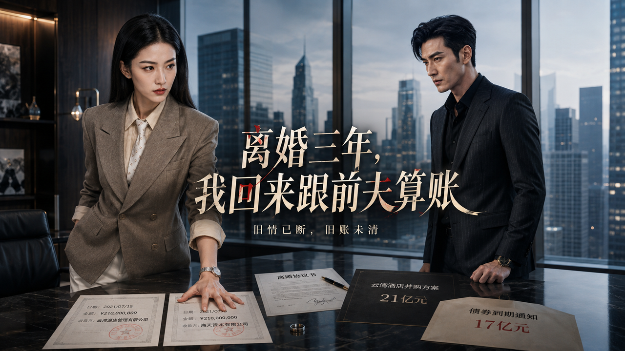《离婚三年，我回来跟前夫算账》封面，都市男女在商务谈判桌前重逢