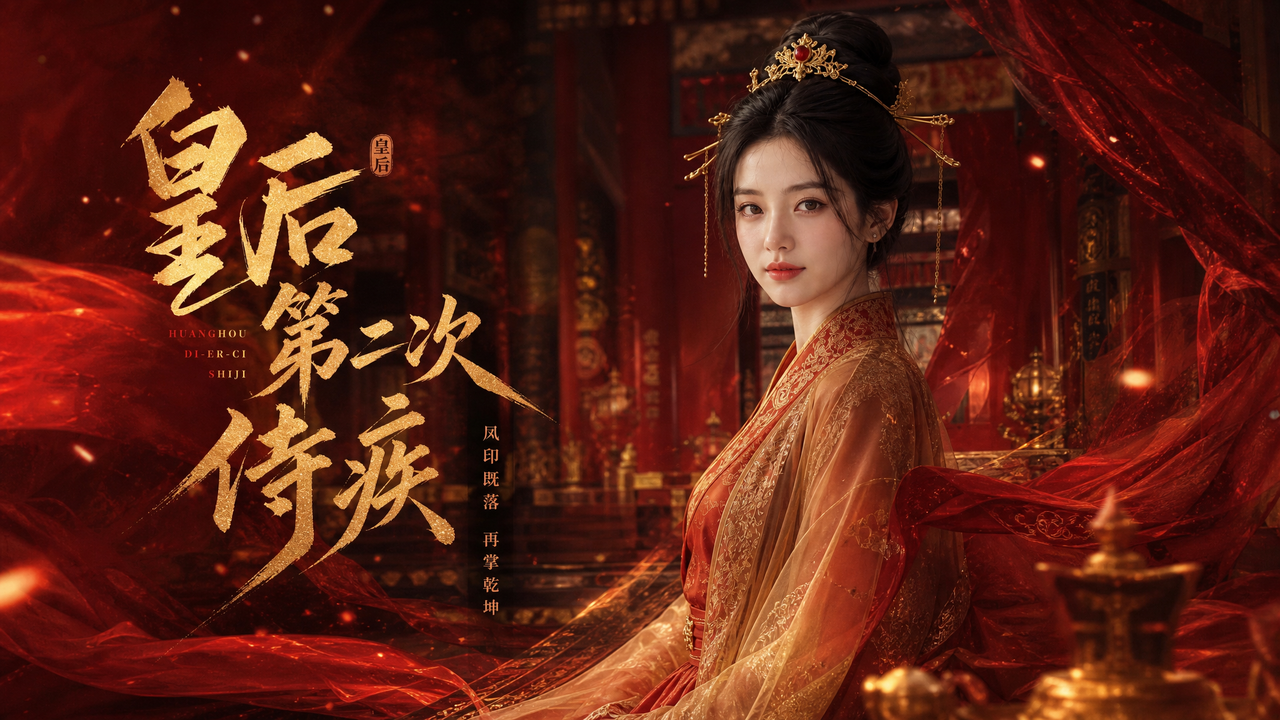 《皇后第二次侍疾》封面，身着华服的皇后置身红色宫廷帷幕间
