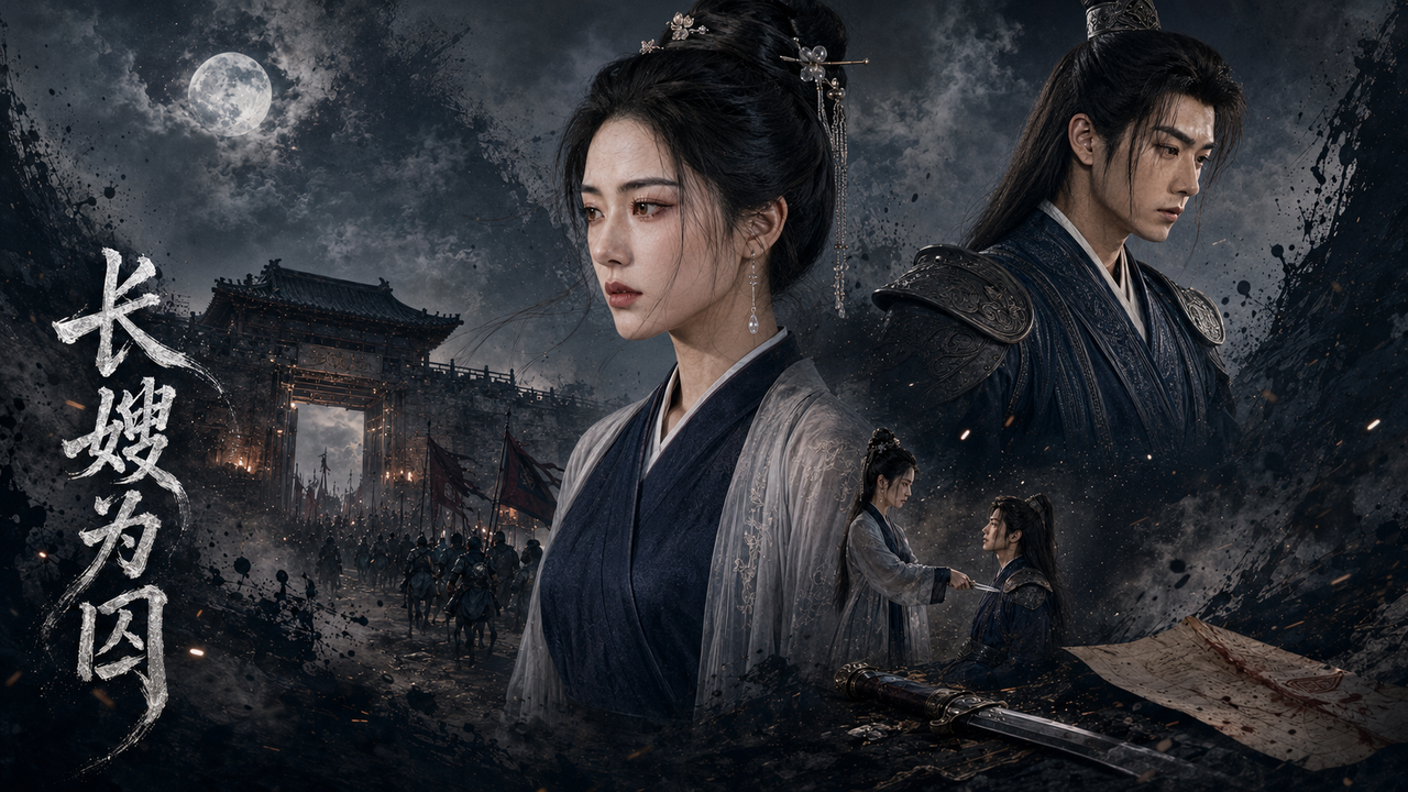《长嫂为囚》封面，月夜城门与战场中的男女置身权谋危局
